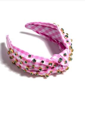 Pink Gingham Jeweled Knot Headband - shiraleah
